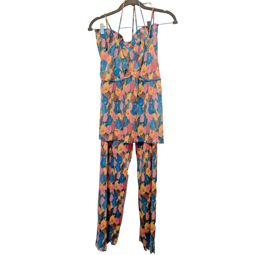 ZARA 2pc Multicolor Summer Floral Pleated Top & Pleated Pants size L - Picture 2 of 16